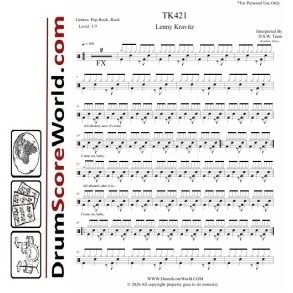 Lenny Kravitz - TK421|FREE Drum Sheet